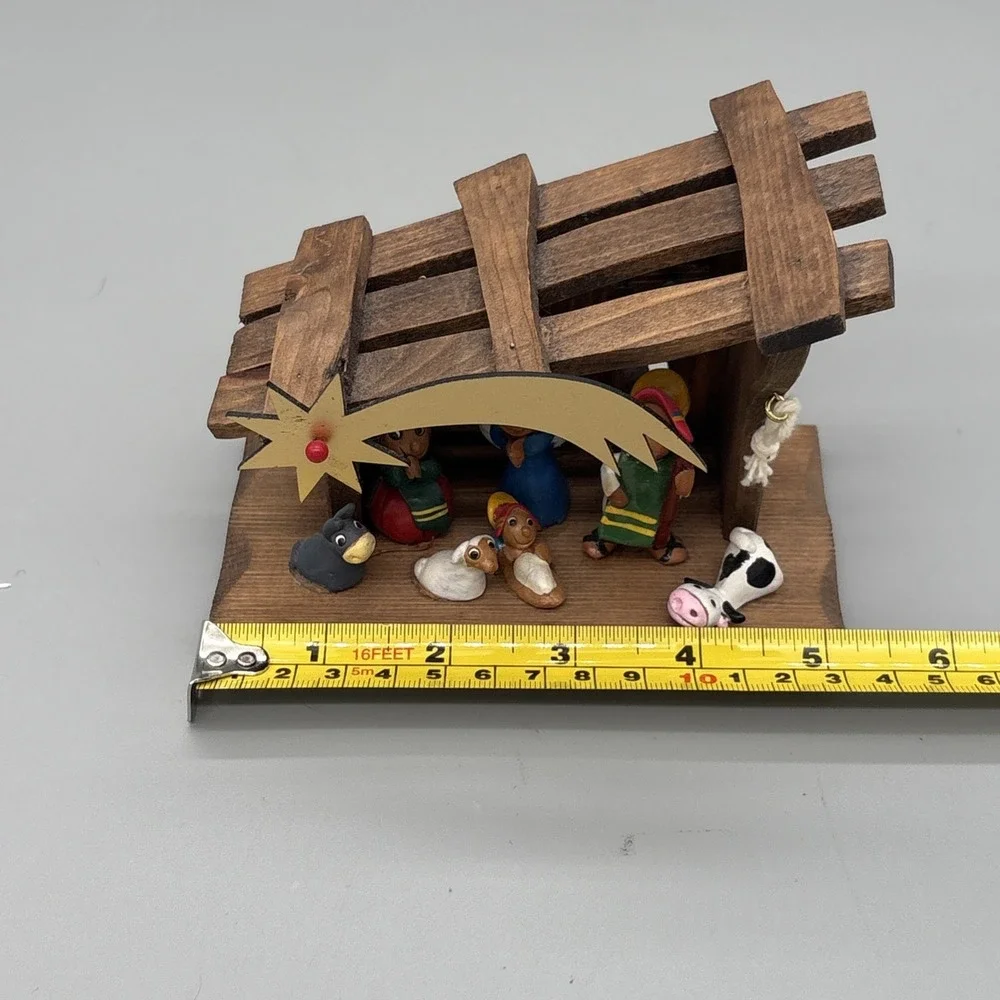 Vintage Nativity Set In Manger 3D Diorama Wood Hand Crafted by Franciscan Monks‎